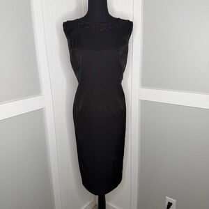 Maya Brooke Sheath Dress Women 16W Black Lace Trim Sleeveless V-Back Midi